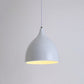 White modern pendant lamp with bell-shaped shade and hanging cord