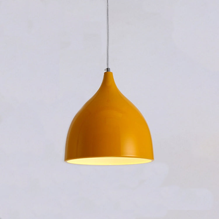 Yellow modern pendant lamp with bell-shaped shade and hanging cord