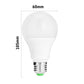 White RGB LED light bulb with E27 screw base, size diagram 60mm x 105mm