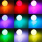RGB LED light bulb glow in multiple colors, grid of illuminated bulbs