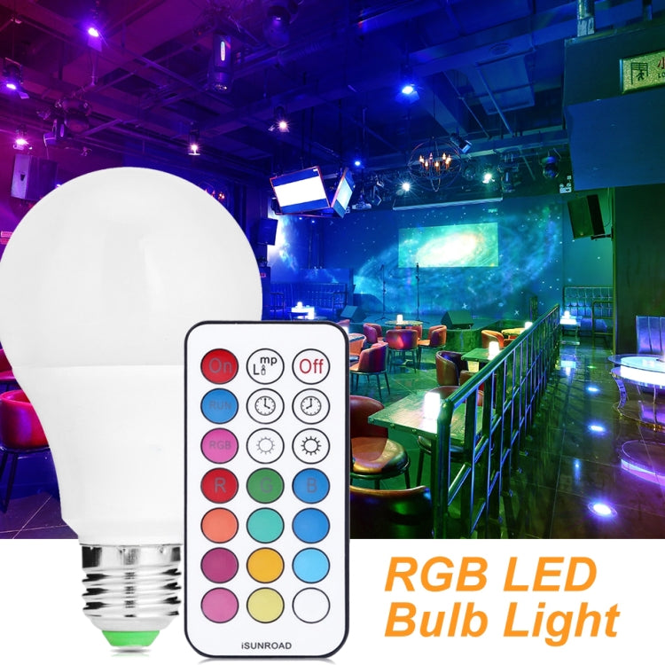 RGB LED light bulb with remote controller, shown with colorful light output