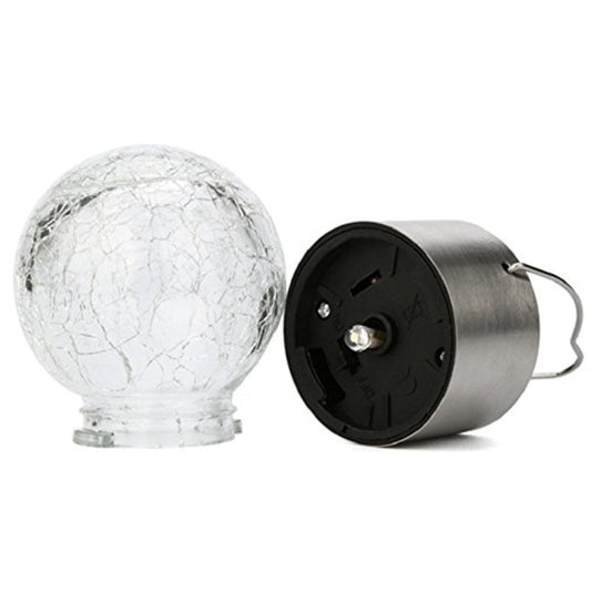 Crystal globe solar lamp with stainless steel cylindrical base and clear globe bulb
