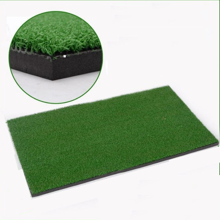 Indoor mini golf practice mat with green turf top and dark base