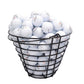Golf ball basket with black wire sides and open top, holds many balls