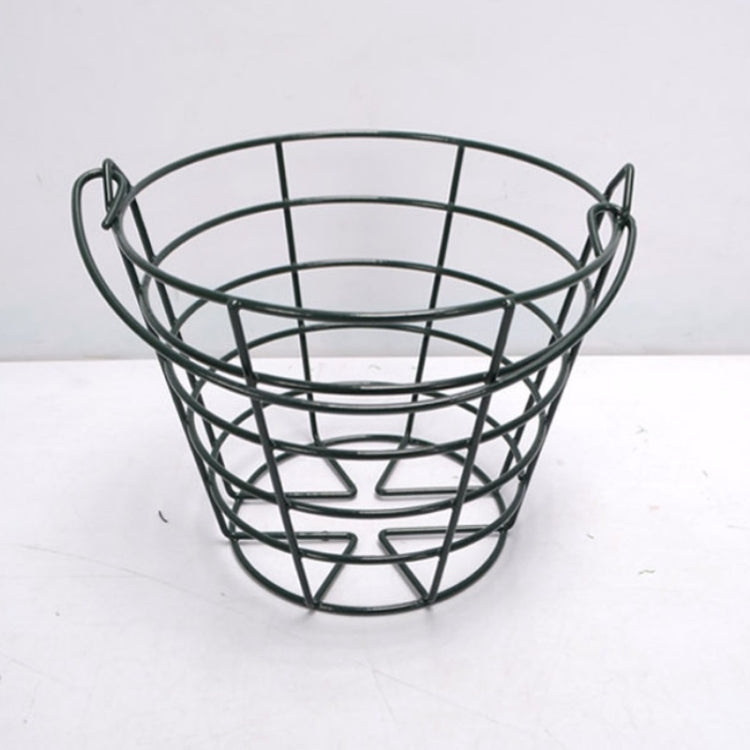 Large-capacity golf ball basket with green wire cage and open top
