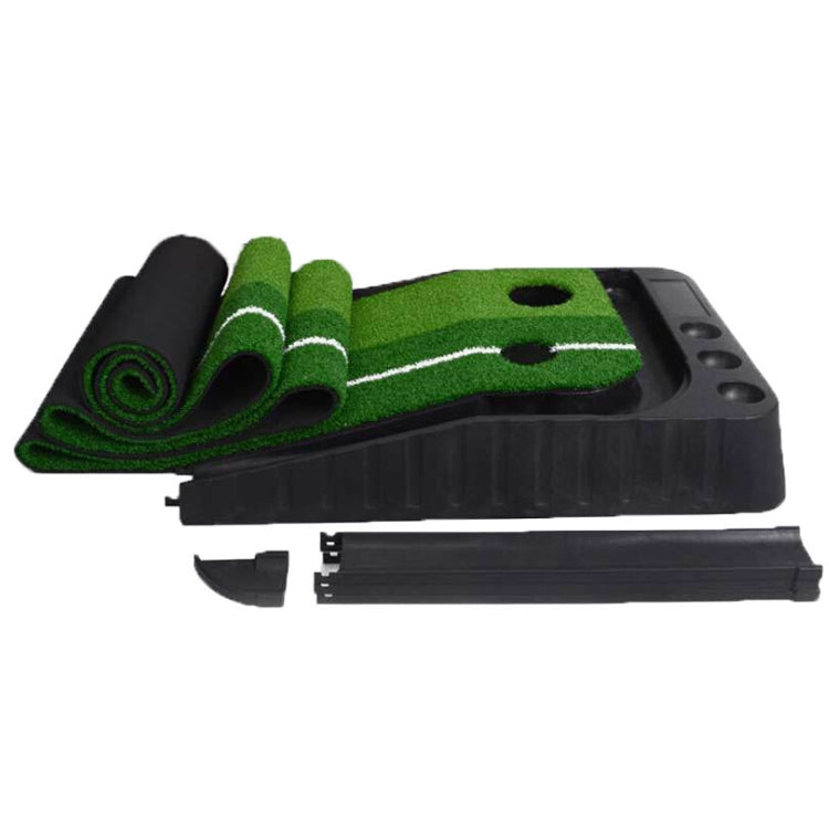 3m indoor putting trainer base with folded green turf and rolled target mat
