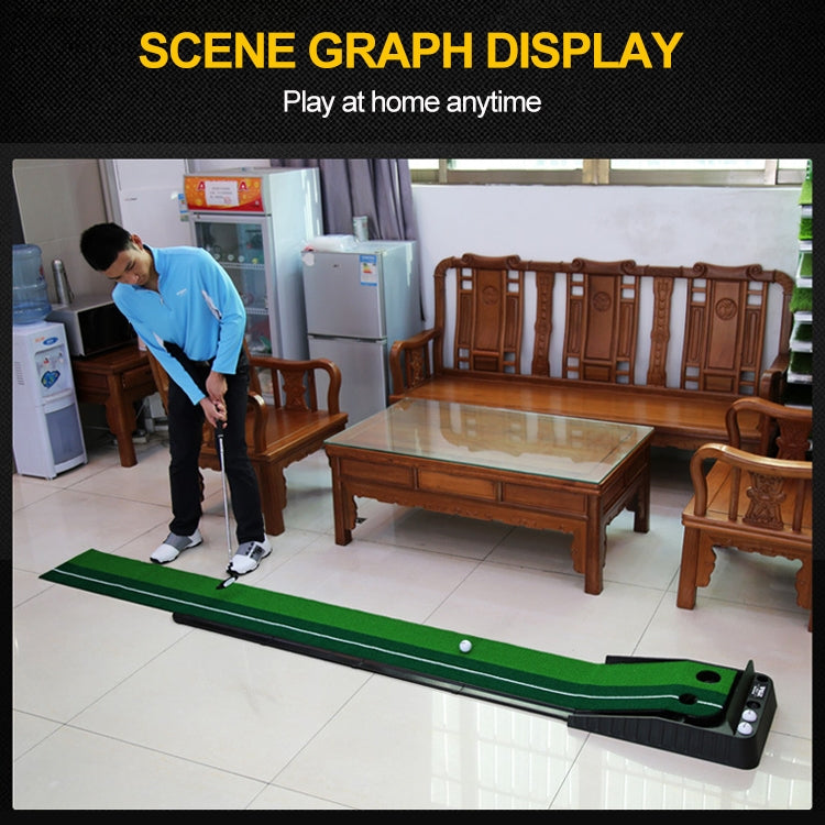 3m indoor putting trainer set up on floor with green turf track and white practice ball