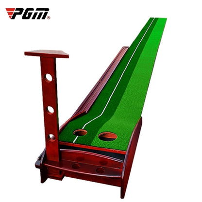 Solid wood golf putting trainer with green practice track and two ball holes
