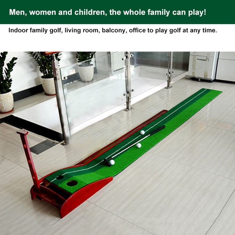 3m golf putter training mat with green putting surface, red frame and practice holes