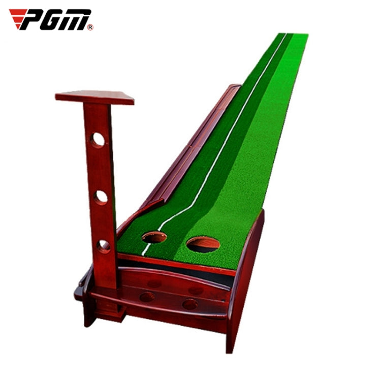 PGM golf putting trainer practice mat with green turf and red solid wood frame