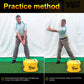 Yellow golf practice impact trainer bag on the ground near a golfer during drills