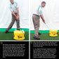 Yellow golf practice impact trainer bag used with a club during stance practice
