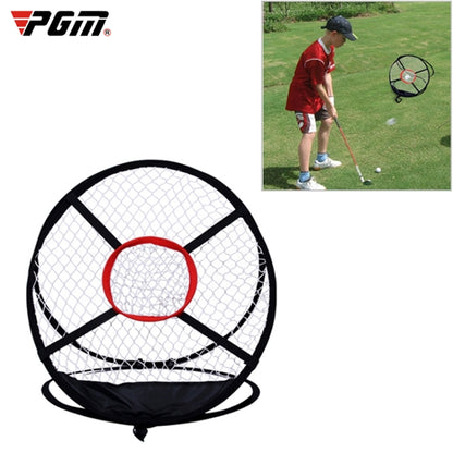 PGM golf cutting practice net, black frame with white mesh and red target ring