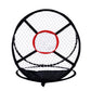 PGM golf cutting practice net front view, white mesh target with red center ring