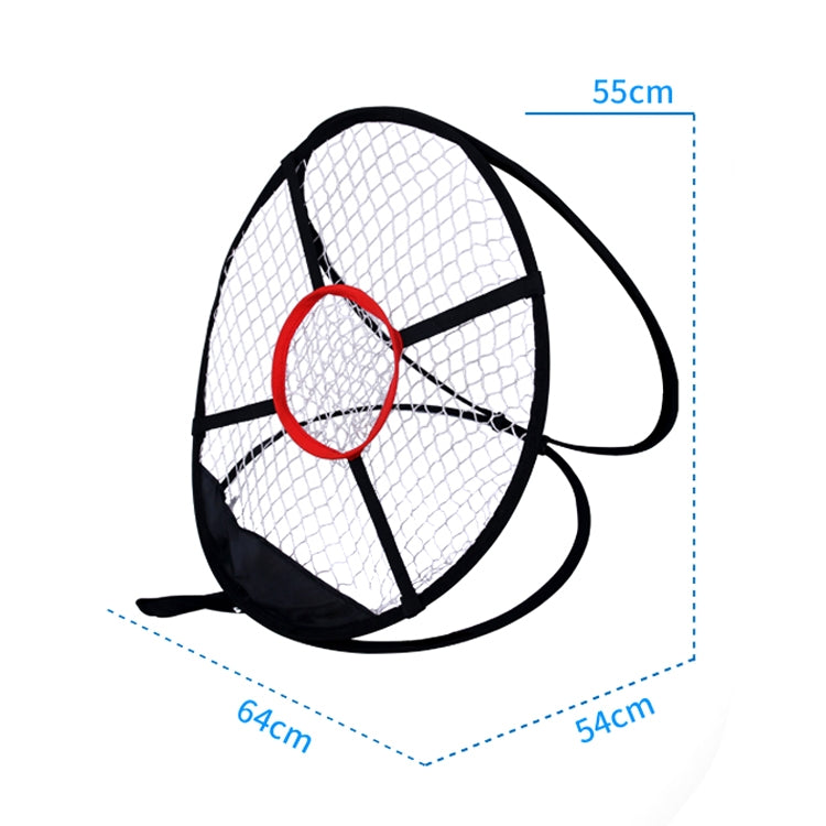 PGM golf cutting practice net folded with black frame and red bullseye ring