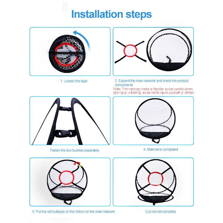 PGM golf practice net installation steps diagram with net and bullseye
