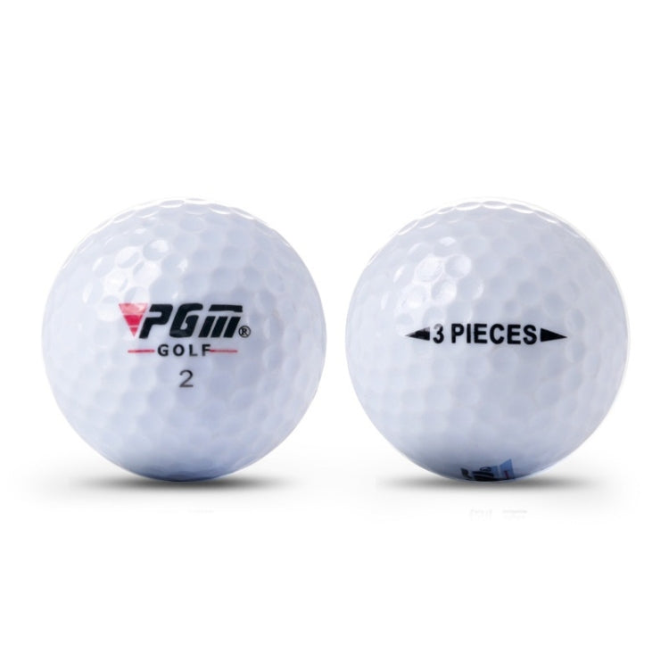 Two white three-piece golf balls with PGM Golf branding and “3 PIECES” text