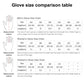 Men's glove size comparison chart with height and length by size 22-27+