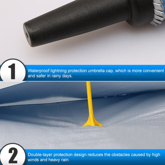 Umbrella handle with textured grip and dark umbrella fabric below