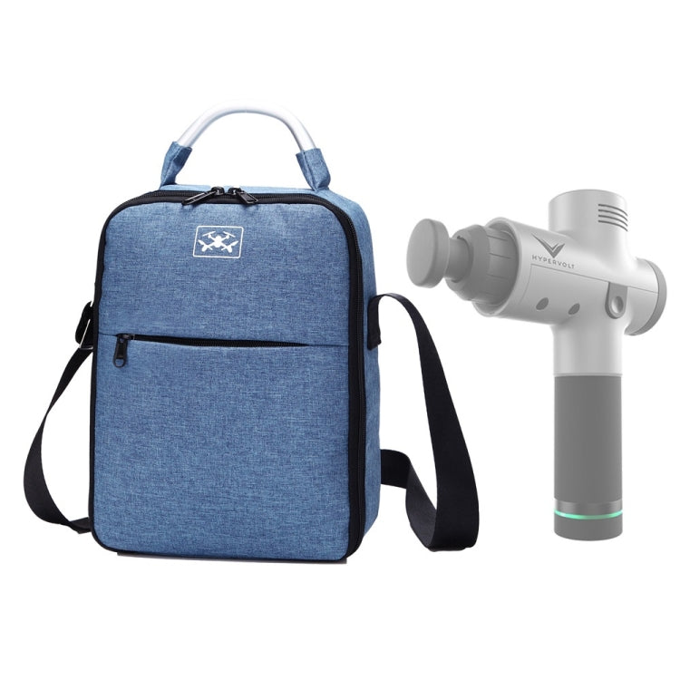 Blue fabric shoulder case bag with carry handle, front zipper pocket, and shoulder strap.