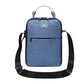 Blue fabric shoulder case bag with top handle, front zipper, and adjustable shoulder strap.