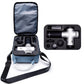 Blue fabric shockproof case bag opened to show accessory compartments and main zipper.