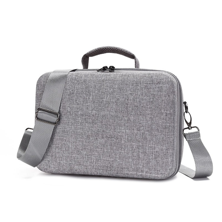 Gray padded shoulder carry case with adjustable strap and side zipper pockets.