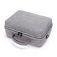 Gray compact carry case with top lid, zipper closure, and front strap tabs.