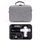 Gray carry case with foam insert for a handheld device and attachment heads.