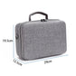 Gray carry case dimensions: 29cm x 19.5cm x 12.5cm, zip closure.