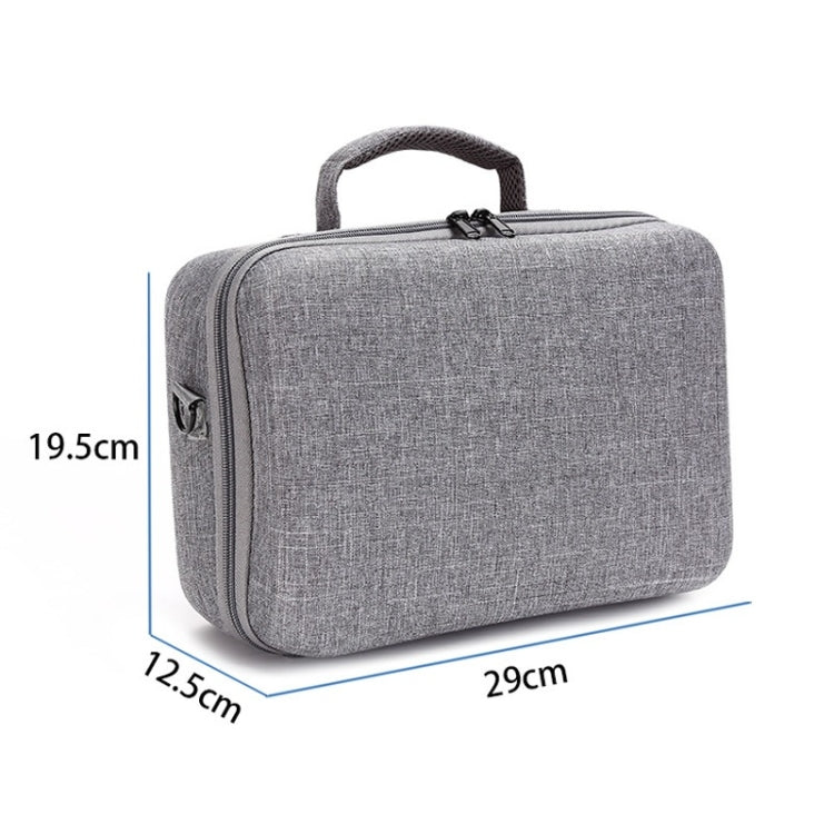 Gray carry case dimensions: 29cm x 19.5cm x 12.5cm, zip closure.