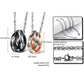 Couple necklace set with two interlocking ring pendants, clear crystals, and chain links