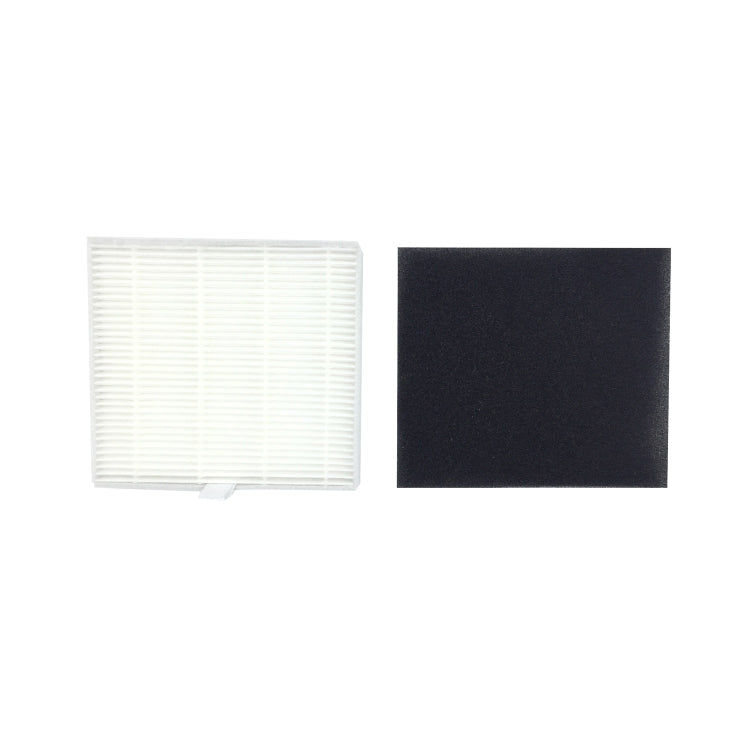 Robot vacuum filter pair with white pleated filter and black foam square