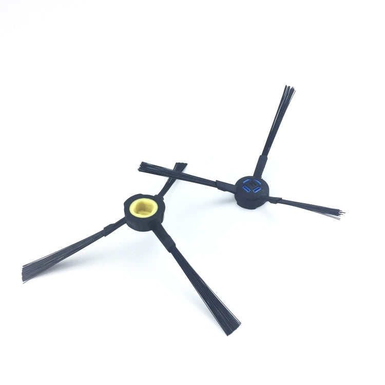 Robot side brush pair showing circular hubs with blue accents and yellow center rings