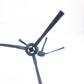 Close-up view of two robotic vacuum side brushes with dark bristles and yellow lock clips