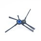 Robotic vacuum side brush pair with blue inner hub rings and long dark sweep bristles