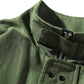 Green hooded jacket collar with front zipper and stitched placket