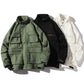 Set of green, black, and white multi-pocket hooded zip jackets