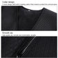 Black V-neck heated vest showing built-in heating panel detail at collar