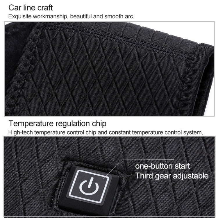 Black quilted heated vest detail with zipper and one-button control icon