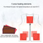 Heated vest diagram showing five heating zones across the front panels