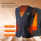 Black heated vest with illuminated heating areas near the chest and core