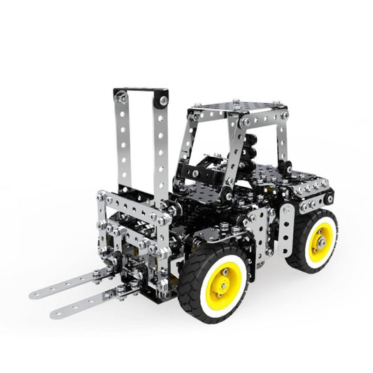 Stainless steel gear forklift DIY building block set with fork lift and large wheels