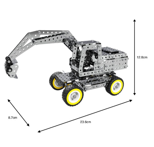 Dimensioned excavator building block model, 23.6cm long with 12.8cm height