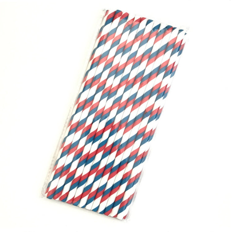 Red and blue striped kraft paper straws, disposable eco paper drinking straws
