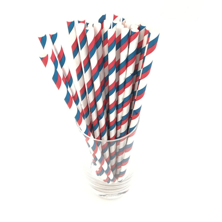 Red, blue, and white striped kraft paper straws bundle