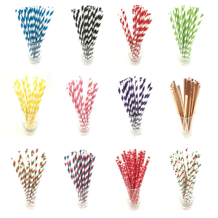 Assorted striped kraft paper drinking straws in red, blue, green, and gold