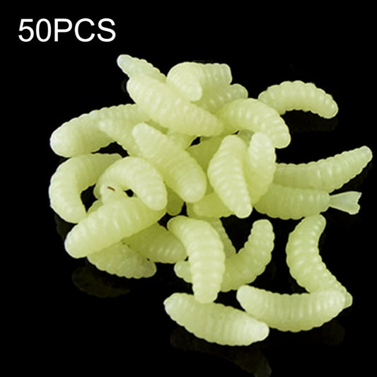 Set of 50 pale green soft bait worms, curled crescent shape for fishing