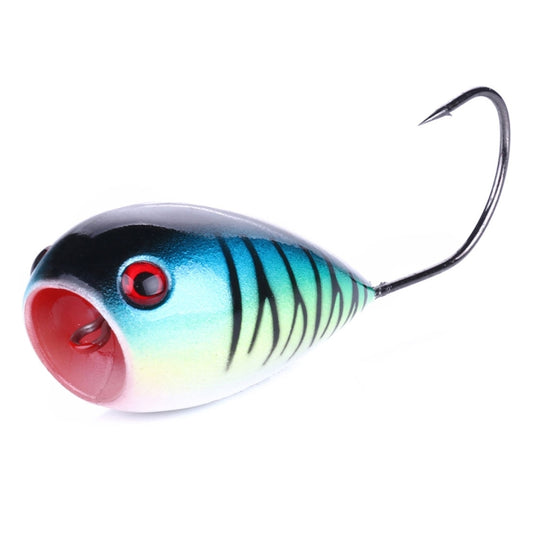 Hard fishing bait lure in teal and white with red face, single treble hook