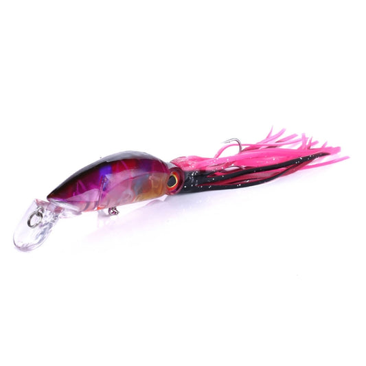 Black and purple squid-shaped hard lure with pink tentacles and front treble hook
